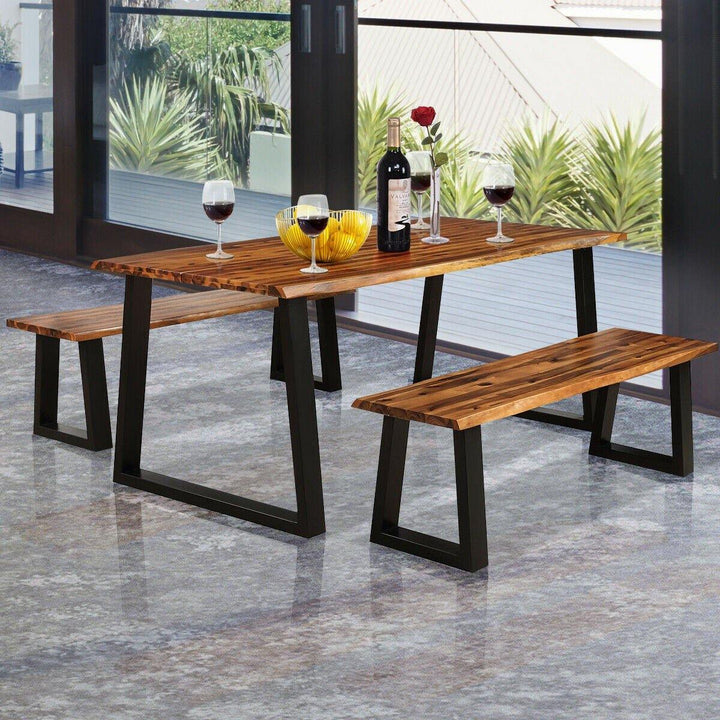Rectangular Acacia Wood Dining Table Rustic Indoor &Outdoor Furniture - Giantexus