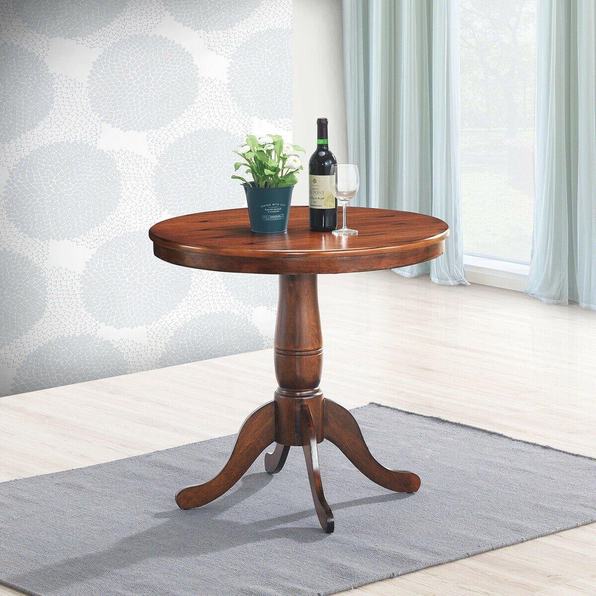 Table 30" Wooden Round Pub Pedestal Side Table (30 Inch) - Giantexus
