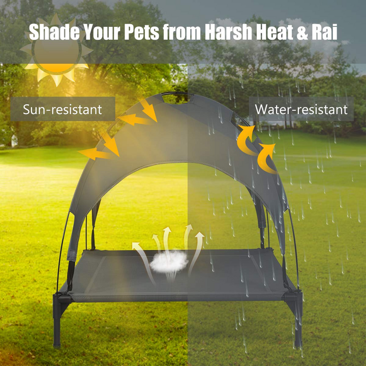 Giantex Elevated Dog Bed with Removable Canopy, Portable Raised Pet Cot Cooling Dog Bed for Camping Beach Lawn