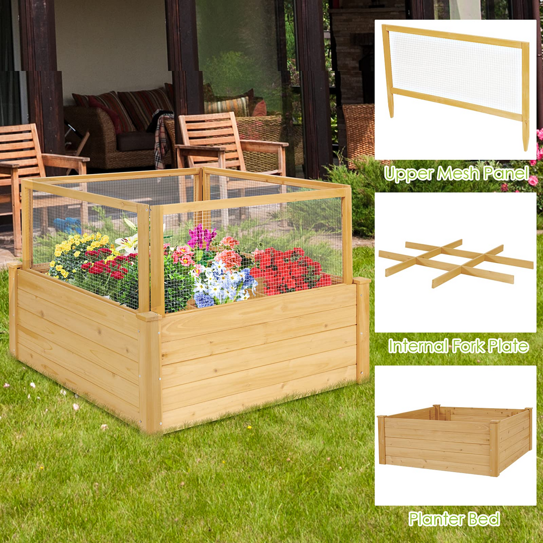 Wood Garden Bed with Critter Guard Fence (42" LX42 WX32.5 H)