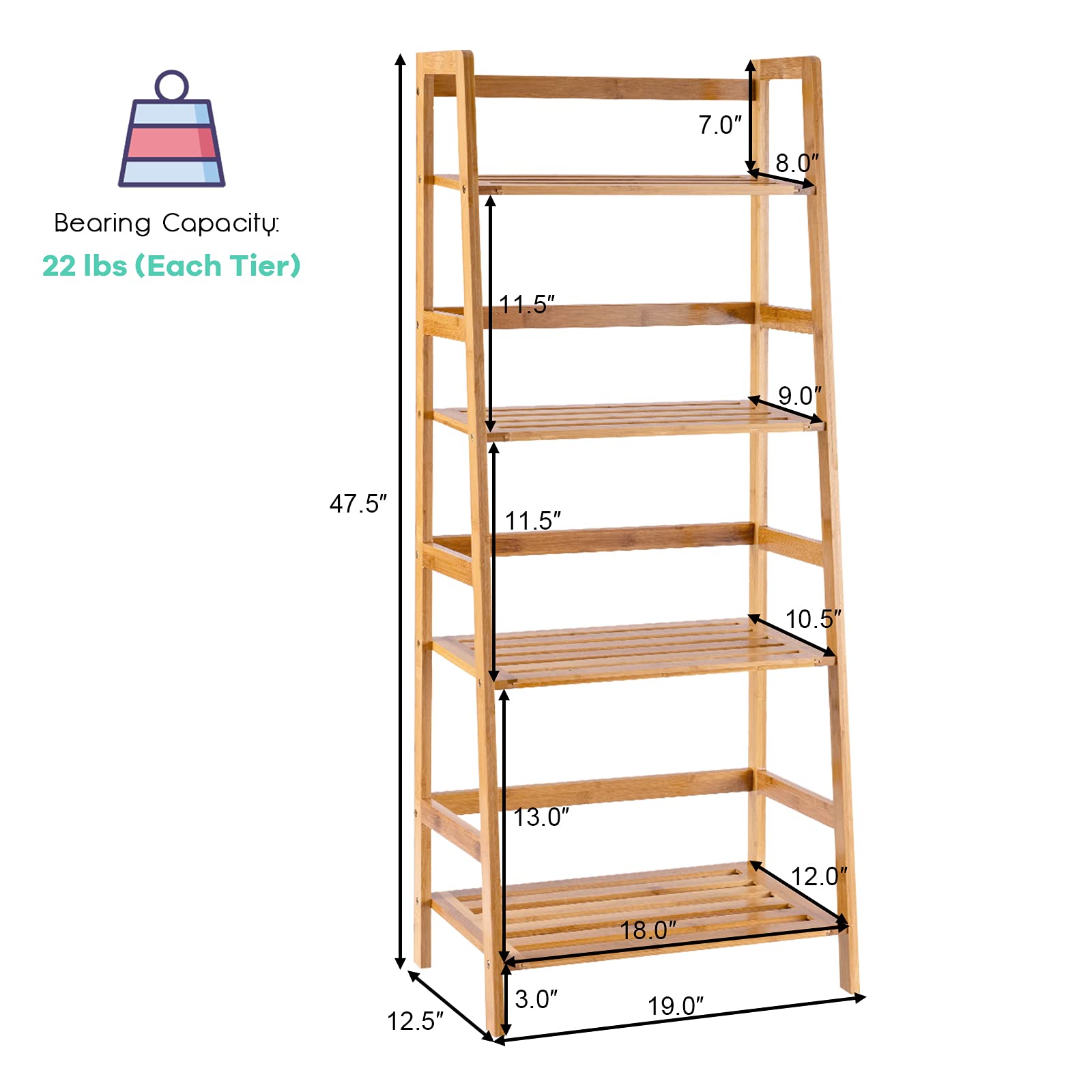 Giantex 4-Tier Bamboo Plant Stand Flower Pots Holder Display Shelf, 47.5"