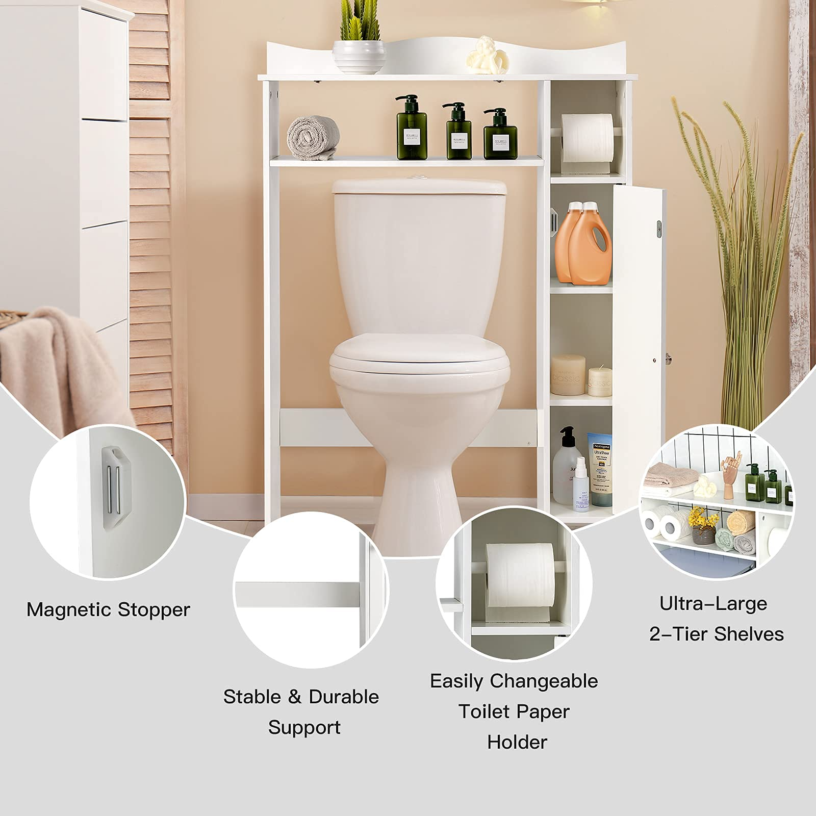 Giantex Over-The-Toilet Storage Rack, Bathroom Freestanding Space Saver with 1-Door Side Storage Cabinet