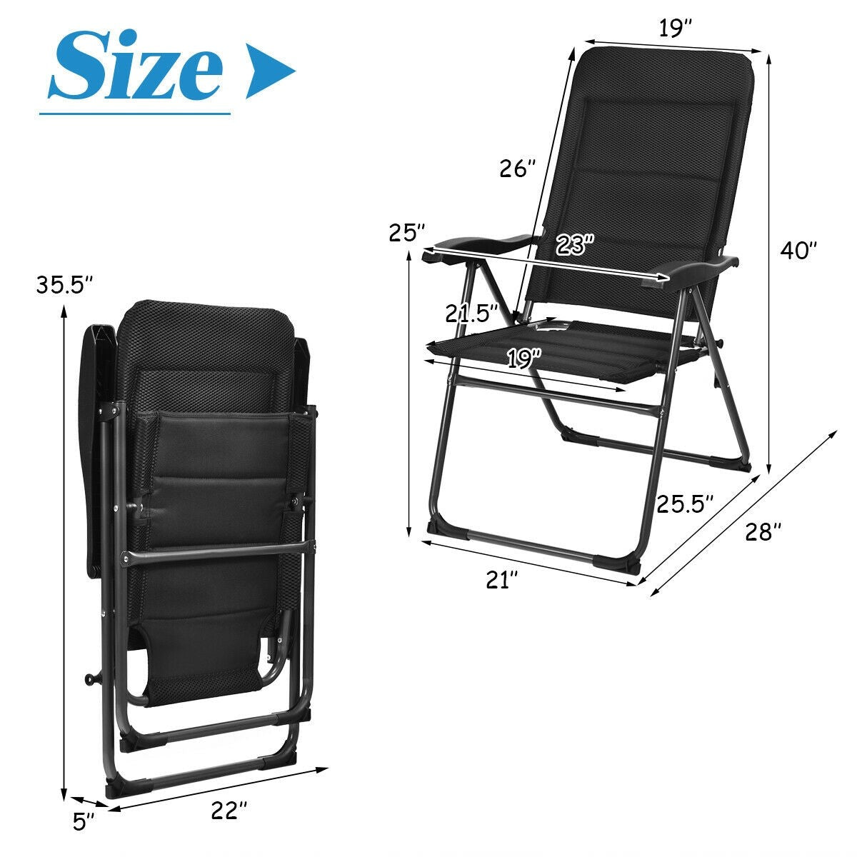 Set of 2 Patio Chairs, Folding Chairs with Adjustable Backrest