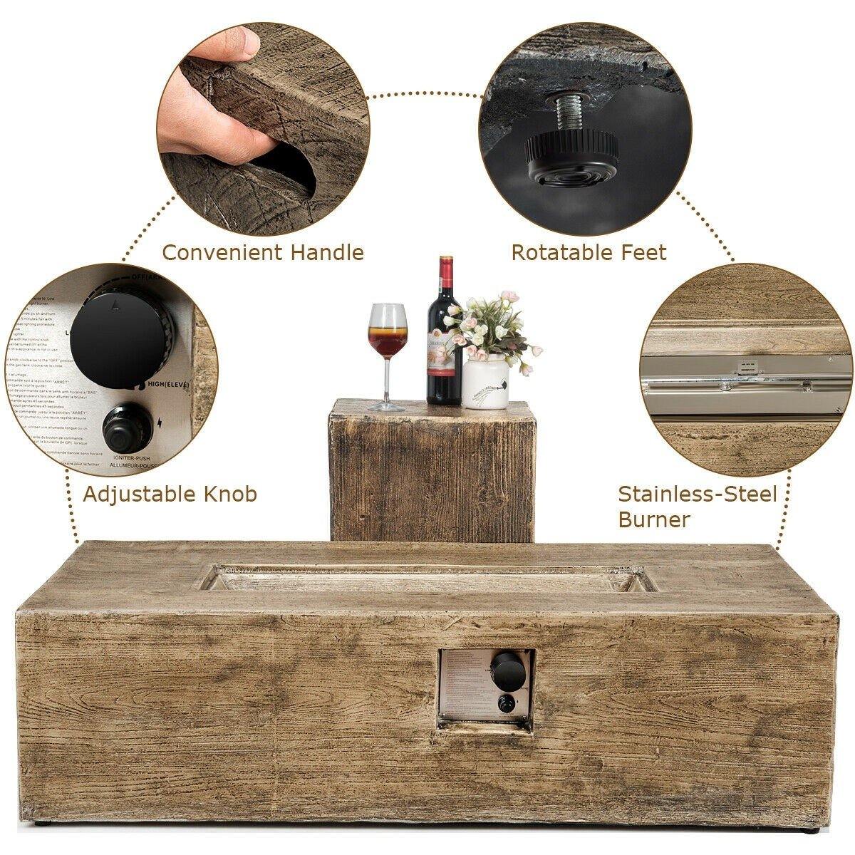 2-Piece Propane Fire Pit Table Set with 20 Gallon Tank Side Table - Giantexus