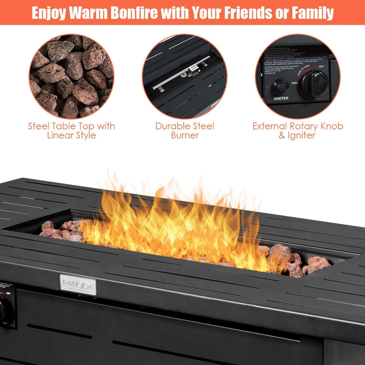 Propane Fire Pit Table, 42 Inch 60,000 BTU Rectangular Gas Fire Pit Table