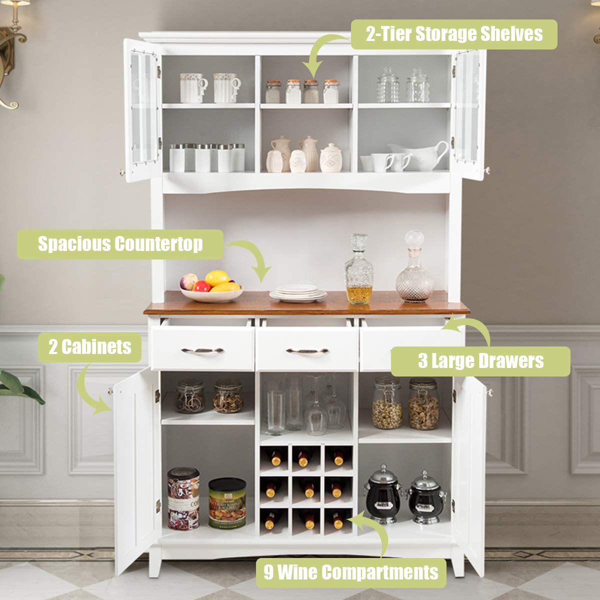 Giantex Buffet Hutch Cabinet, Kitchen Hutch Sideboard