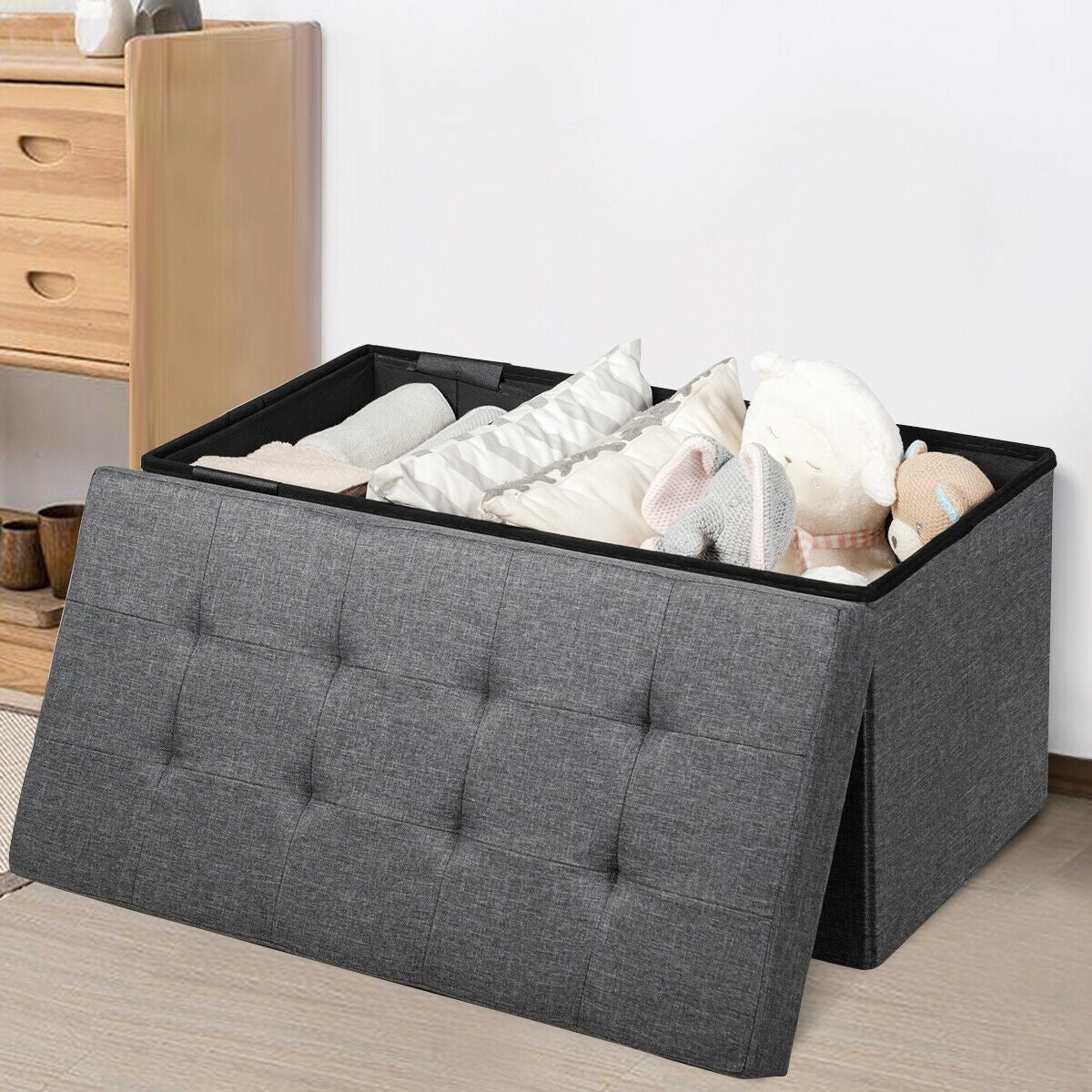 Storage Ottoman Footrest 31.5 Inch Fold-able Toy Organizers
