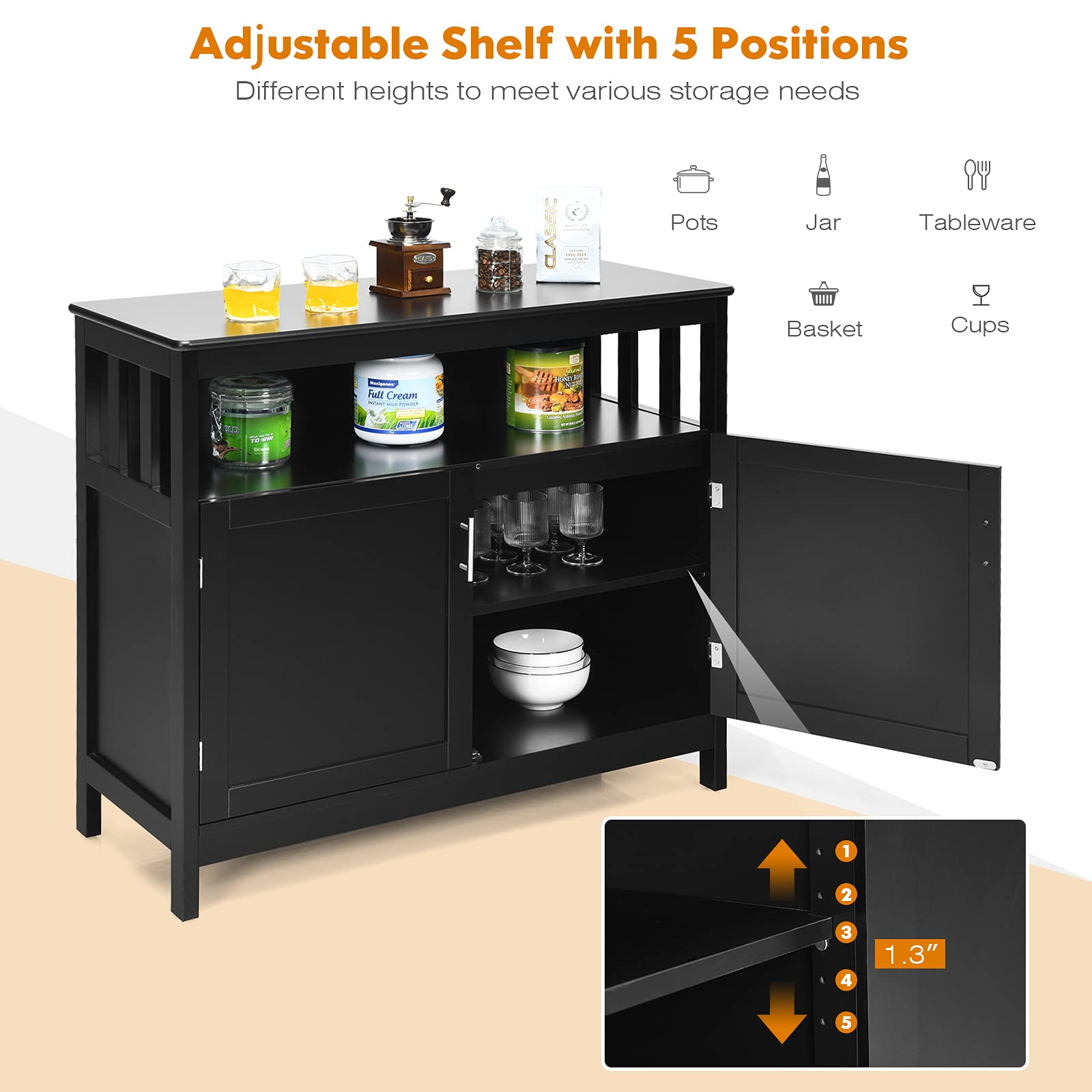 Giantex Kitchen Buffet Sideboard, Wooden Storage Server Cupboard Cabinet