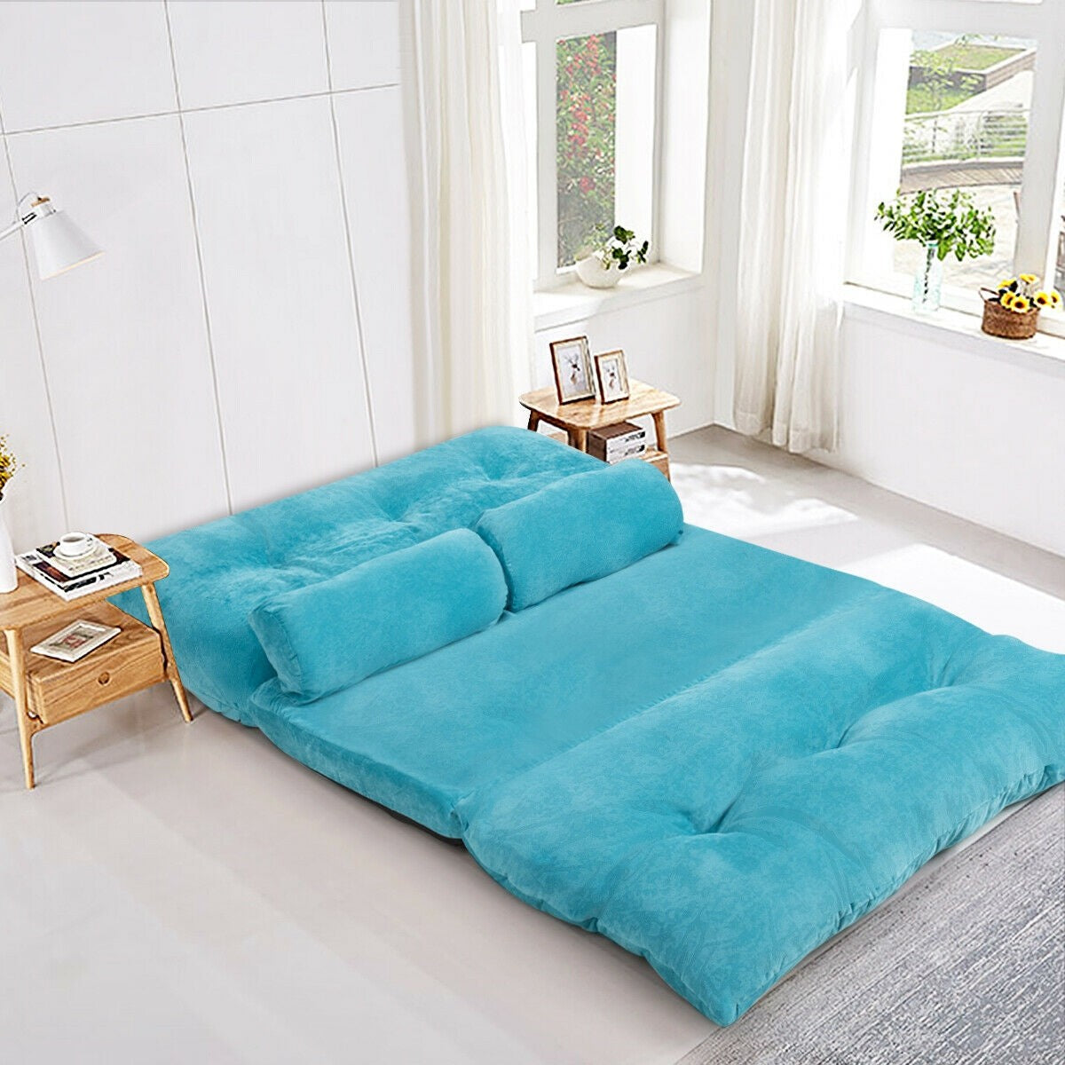 Adjustable Floor Sofa Couch with 2 Pillows, Multi-Functional 6-Position Foldable Lazy Sofa Sleeper Bed - Giantexus