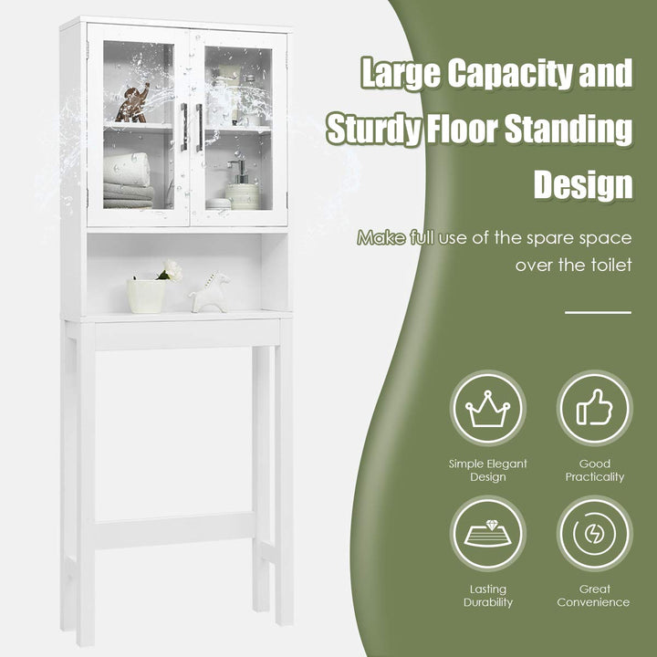 Giantex Over-The-Toilet Storage Cabinet W/Tempered Glass Doors, 3-Position Adjustable Shelf