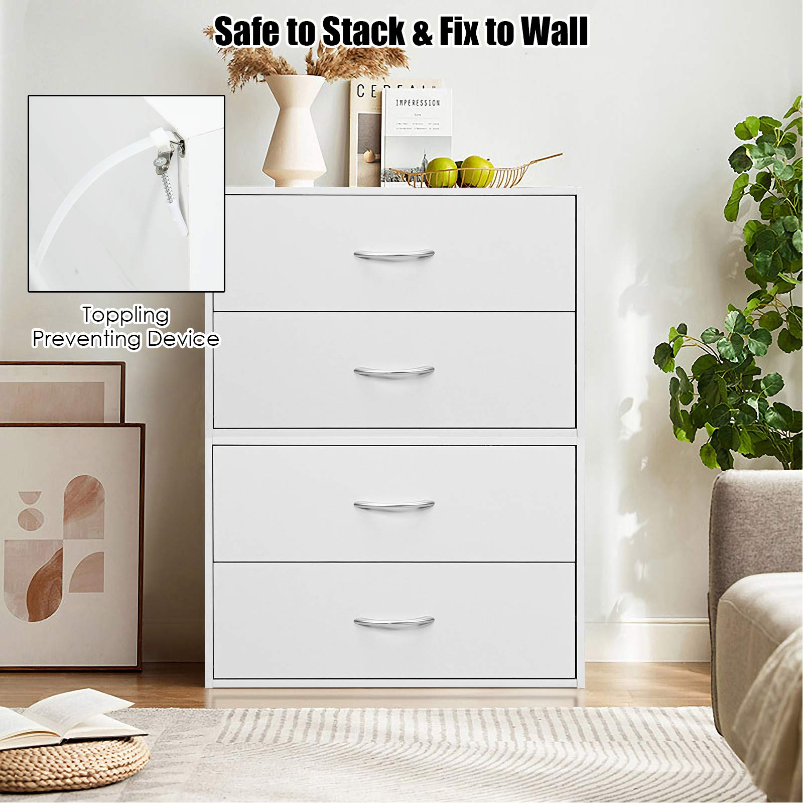 Giantex Dressers Stackable 2 Drawer Horiztonal Organizer W/Handles Dresser Tower, White