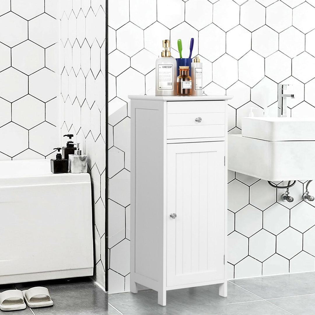 Bathroom Floor Storage Cabinet with Adjustable Shelf &amp; Large Drawer