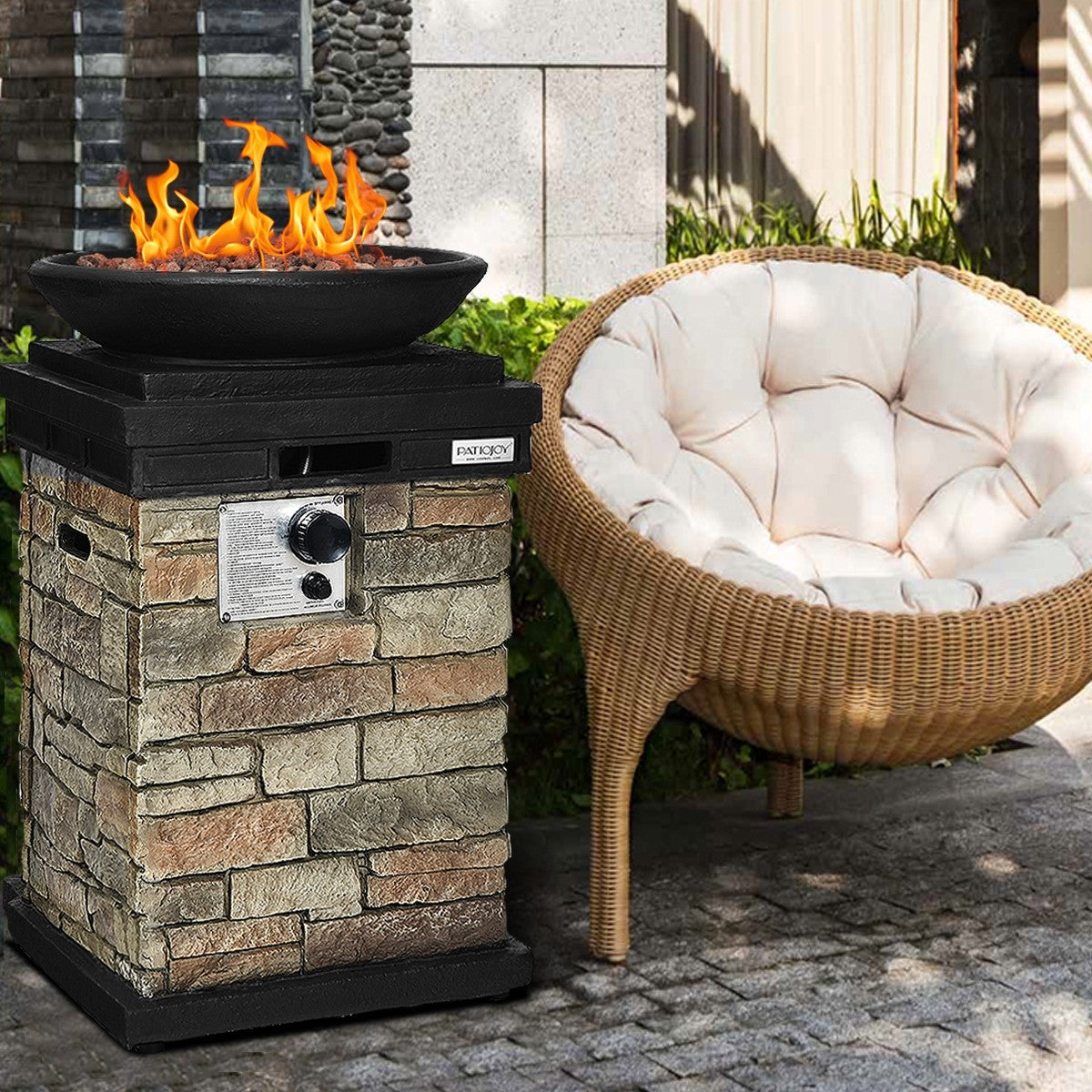 Firebowl Column, 40,000 BTU Outdoor Gas Fire Pit - Giantex