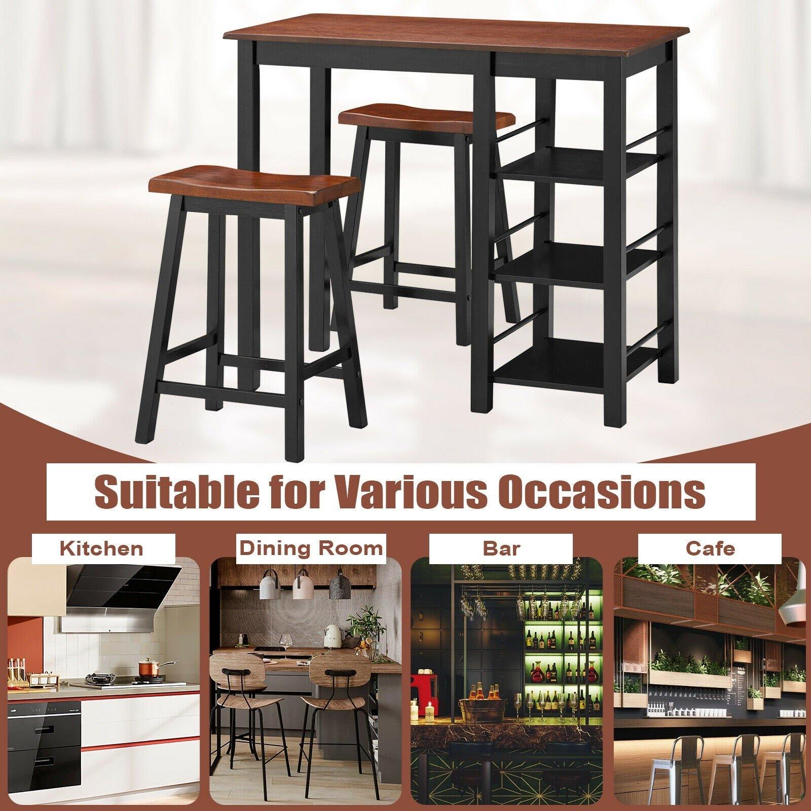 3 Piece Dining Set, Entirely Wood Counter Height Table Set with 2 Chair and 3-Tier Storage Shelves - Giantexus