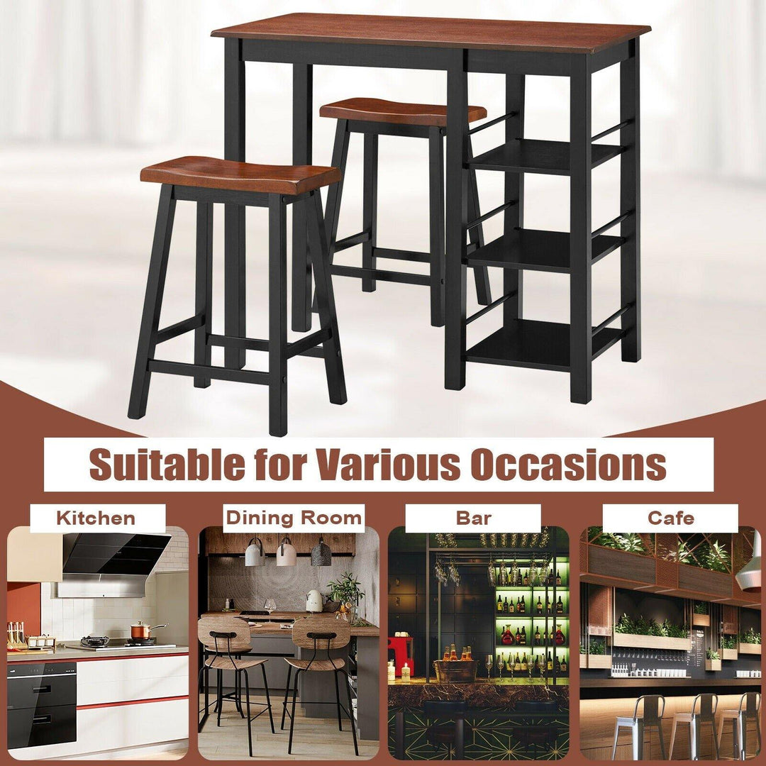 3 Piece Dining Set, Entirely Wood Counter Height Table Set with 2 Chair and 3-Tier Storage Shelves - Giantexus