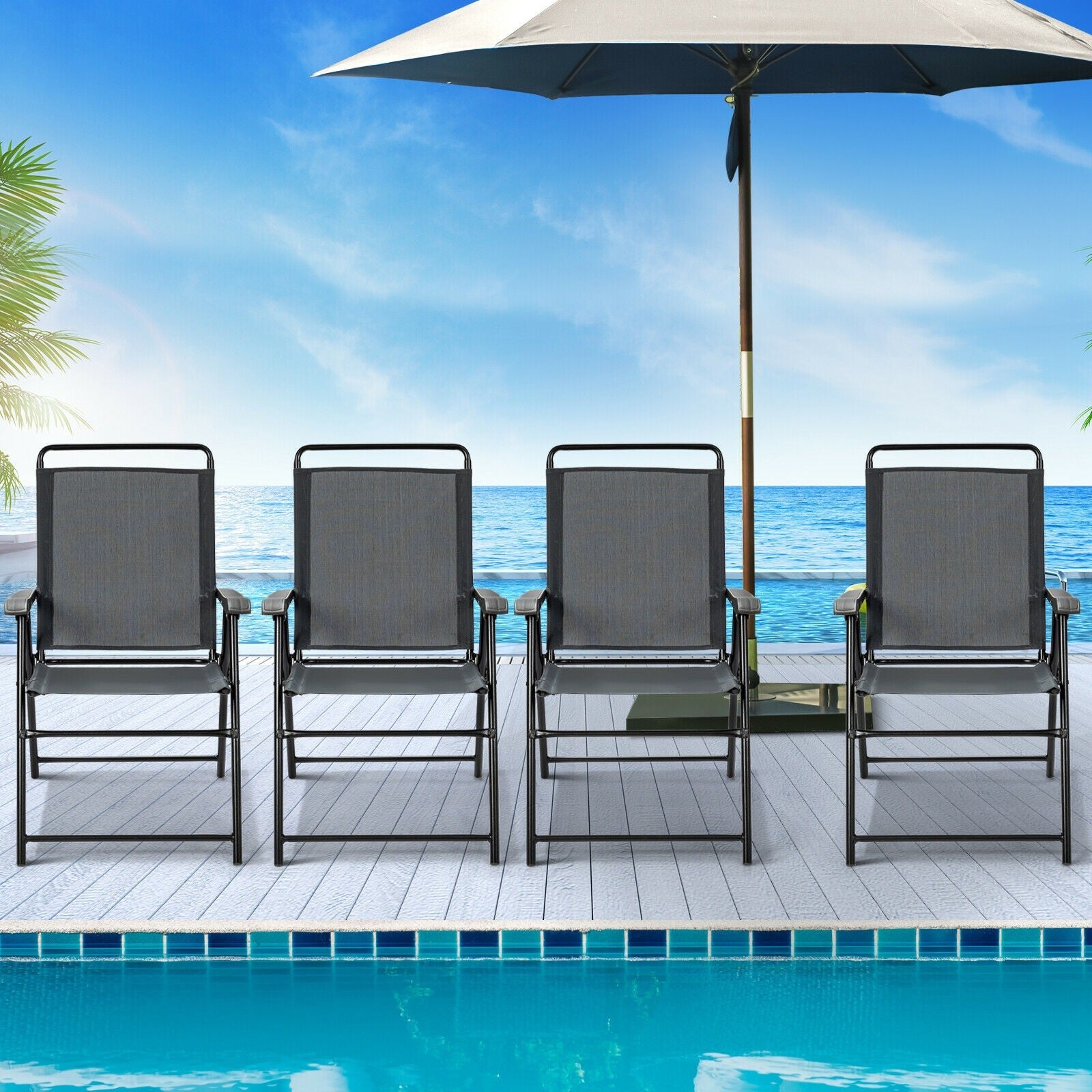 Set of 4 Folding Patio Chairs, Patio Dining Chairs
