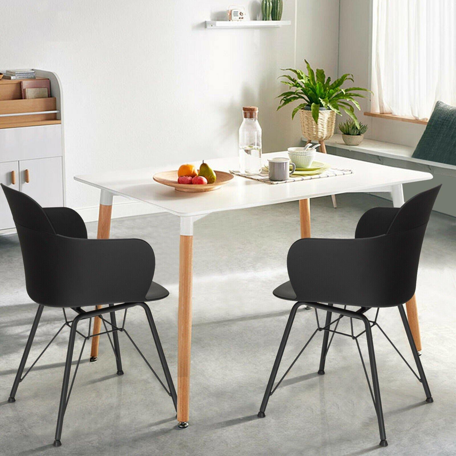 Dining Chairs, Pre Assembled Modern Style Plastic Dining Chair w/Metal Legs - Giantexus