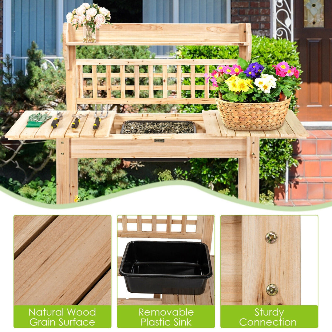 Giantex Garden Potting Bench, Outdoor Wood Work Table w/Sliding Tabletop