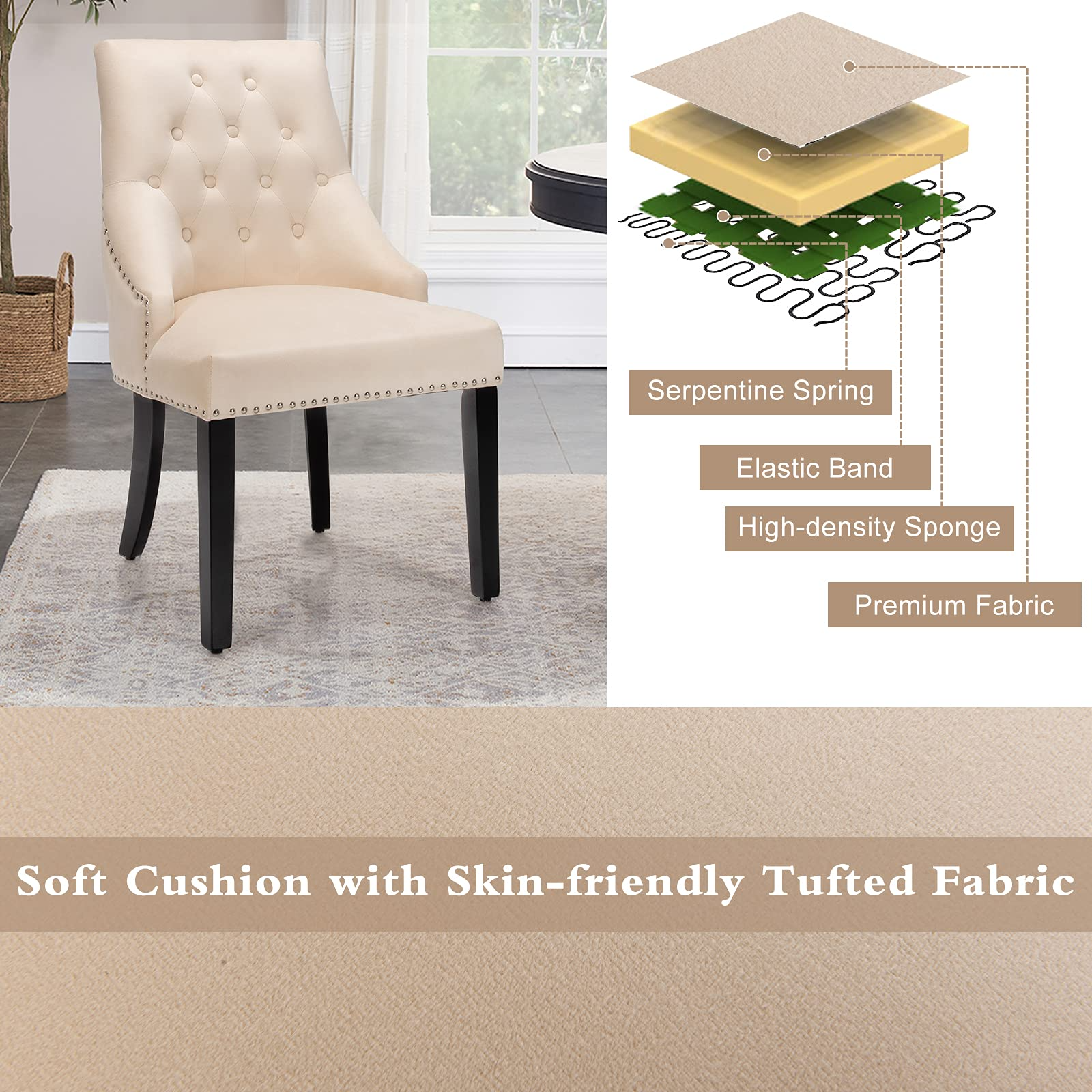 Dining Chairs, Button-Tufted Velvet Side Chair - Giantex