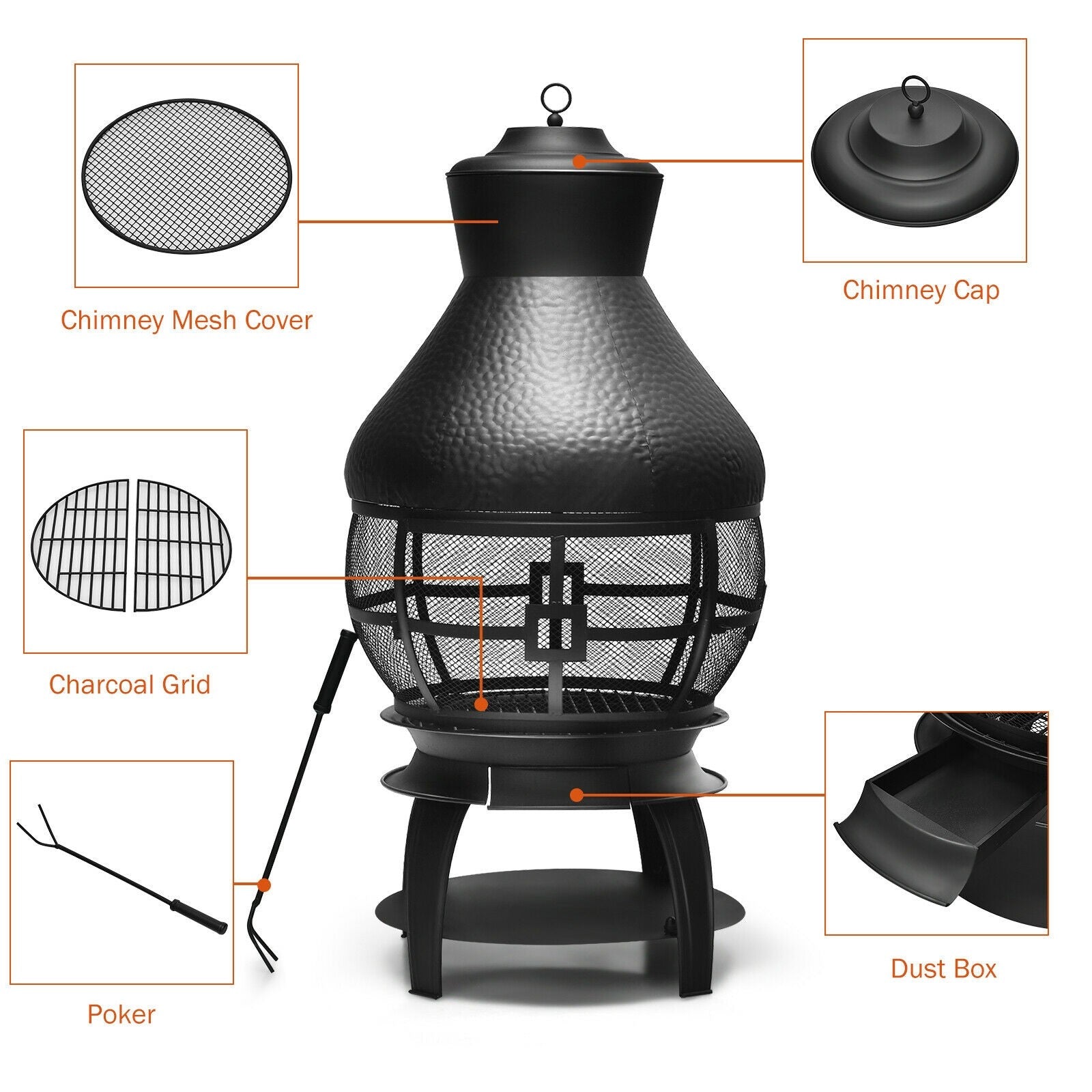 Wood Burning Chiminea, Heavy Duty Fireplace Wooden Chiminea Fire Pit