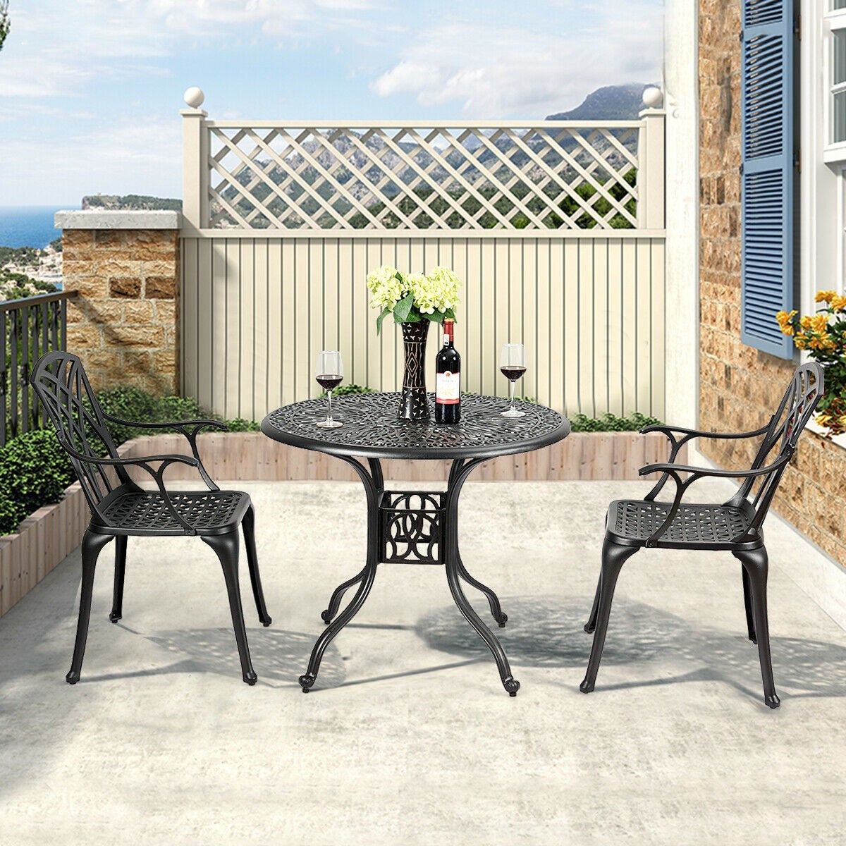 Set of 2 Outdoor Dining Chairs, Cast Aluminum Chairs with Armrest