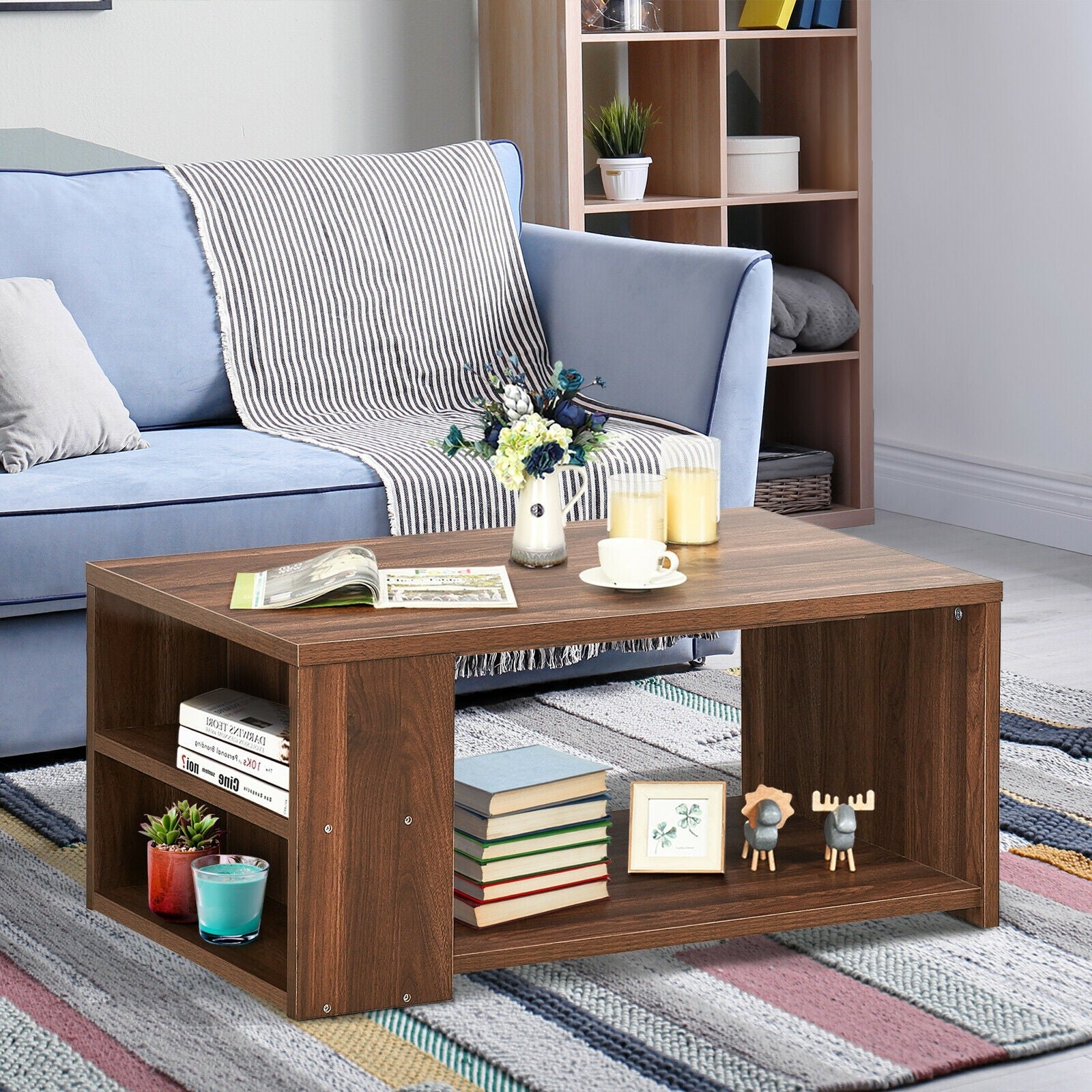 Coffee Table with Storage Shelves Stable Frame,Smooth Surface & Extra Storage Space