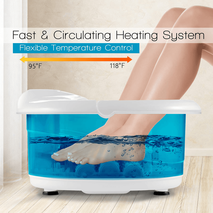 Giantex Foot Spa Bath Massager with Heat Bubbles, 6 Motorized Massage Rollers, Fast Heating, Red Light, Adjustable Temperature & Time (Blue/White) - Giantexus