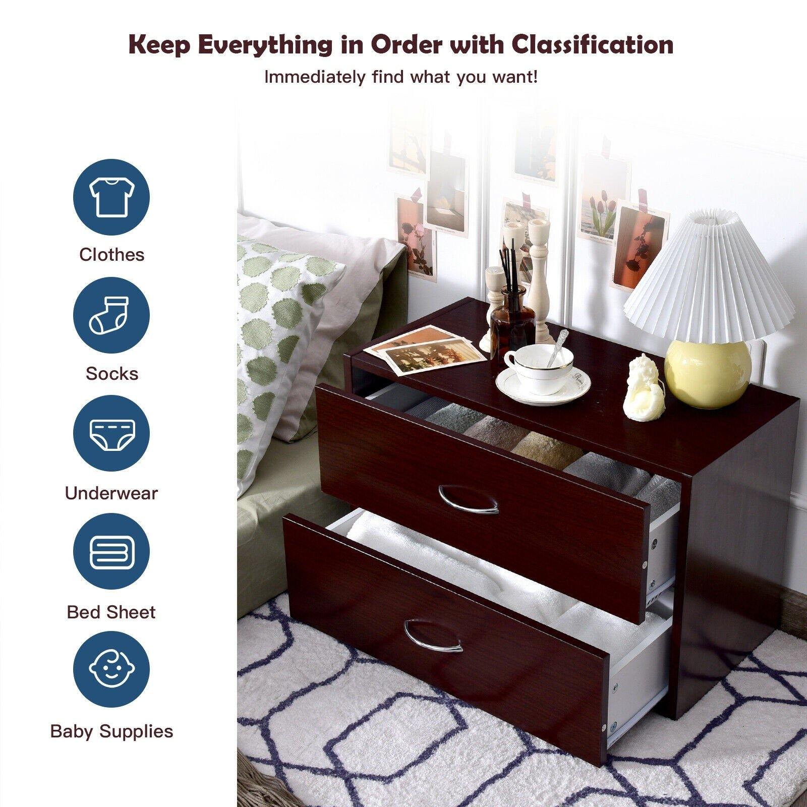 2-Drawer Dresser Retro Stackable Storage Cabinet with Handles - Giantexus