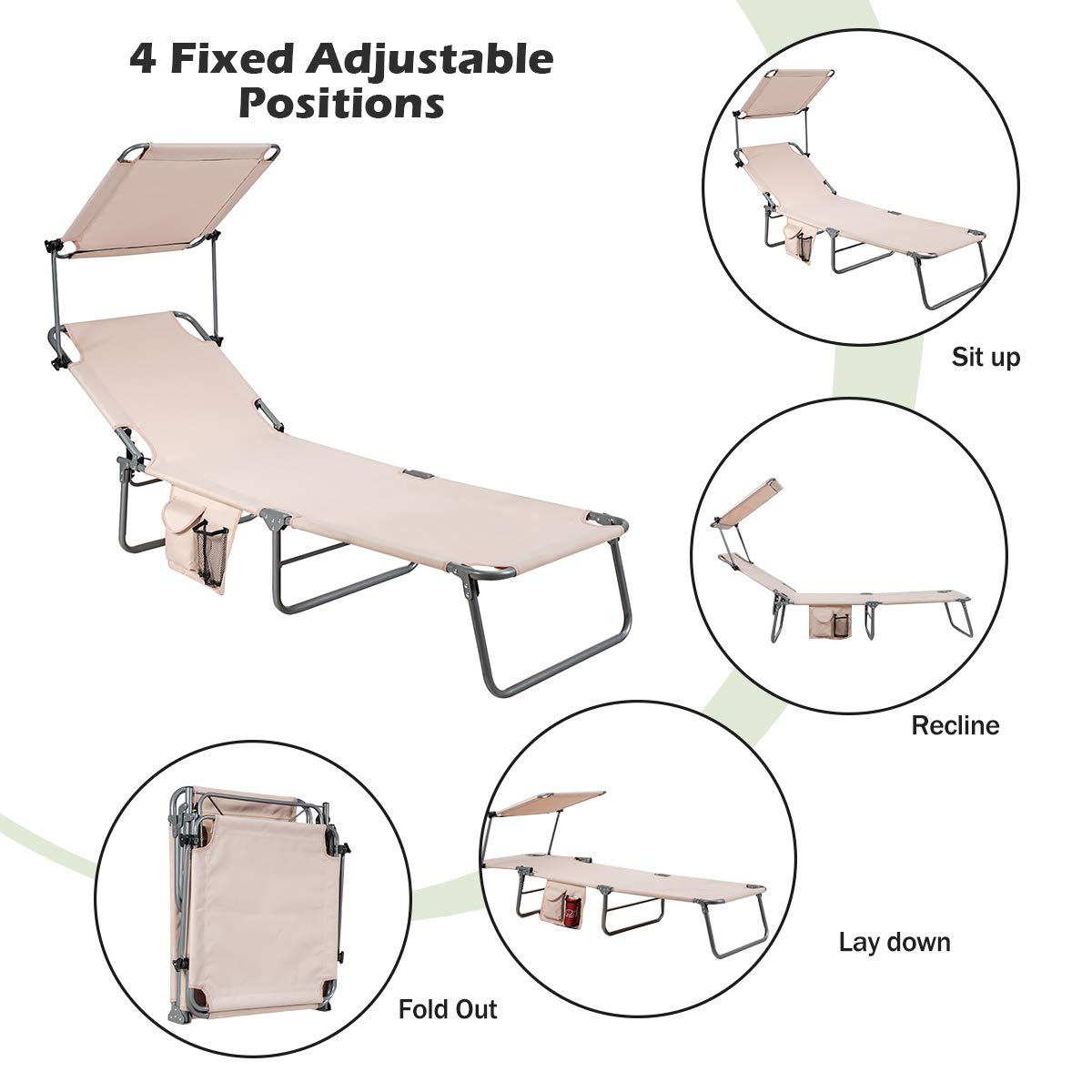 Giantex Lounge Chaise Chair Position and Shade Adjustable W/Canopy and Storage Pocket