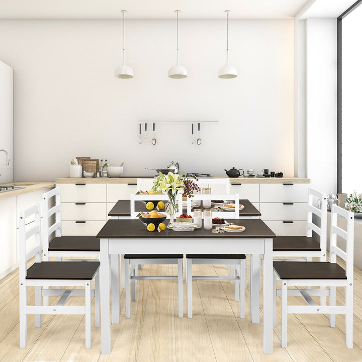 Giantex 5-Piece Dining Table Set, Rectangular Kitchen Table and Chairs Set (Walnut+White)