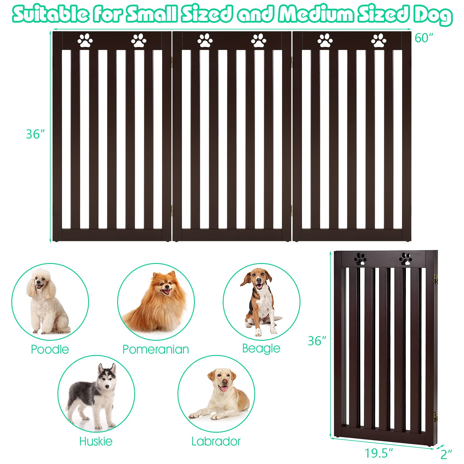 Giantex Wooden Freestanding Pet Gate, 3 Panel-36 inch Height Large Dog Fence