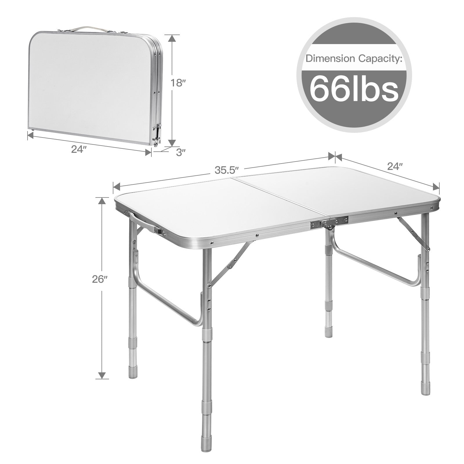 Folding Table Portable Camping Table W/3 Adjustable Heights