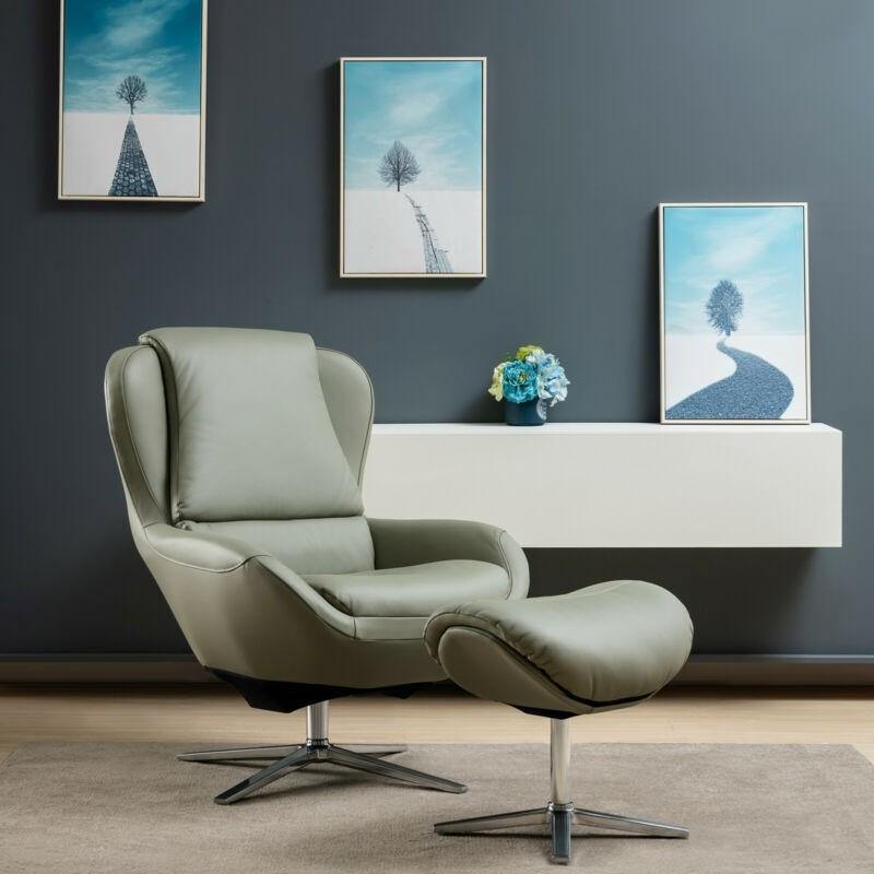 360 Swivel Leather Lounge Chair with Ottoman - Giantexus