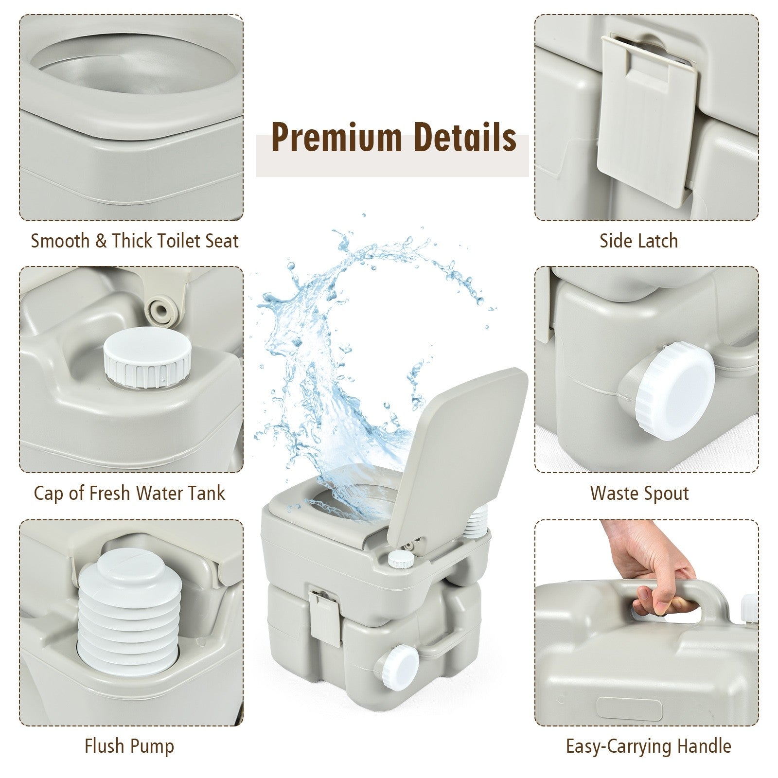 Portable Toilet 5.3 Gallon with Powerful Push Pump