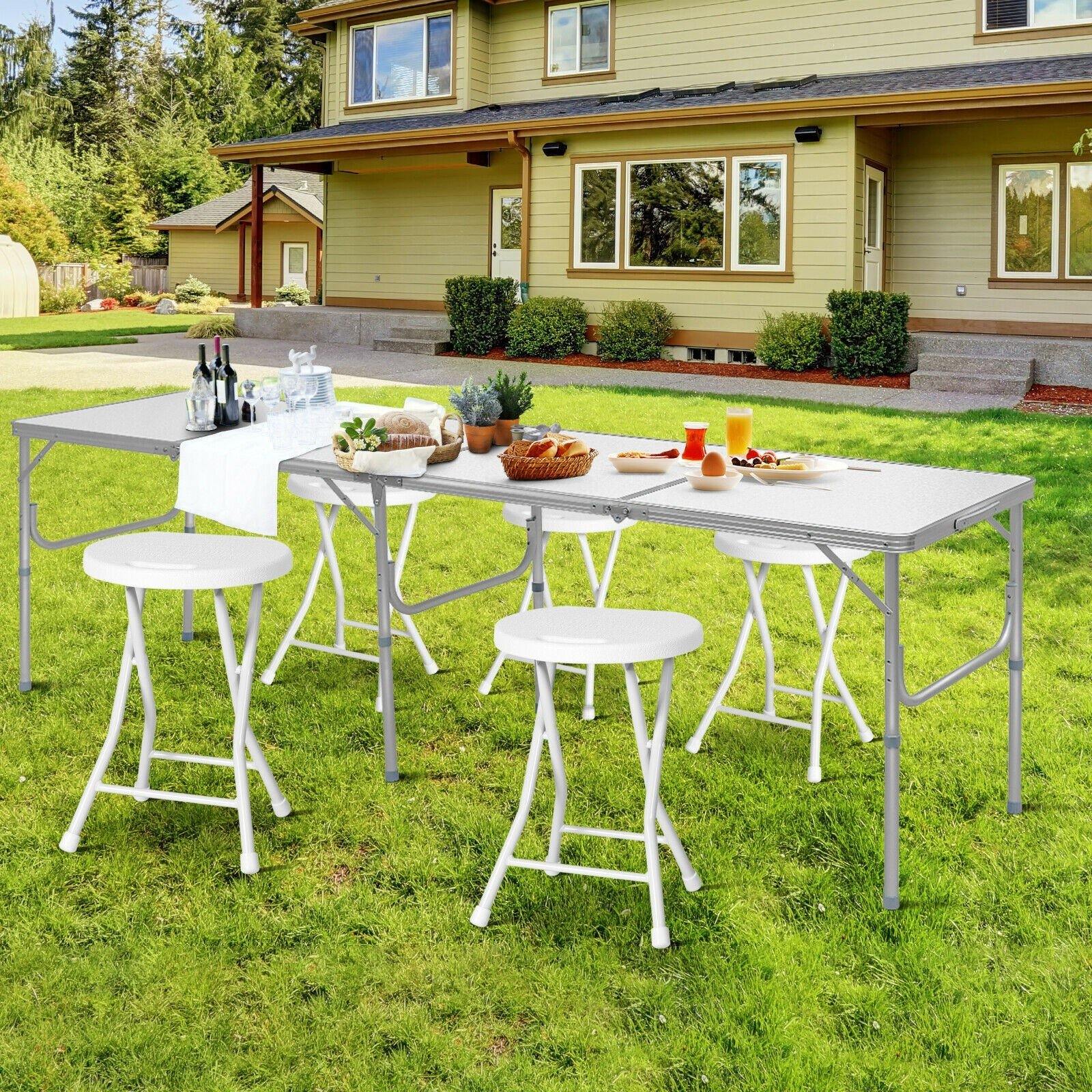 Set of 4 Folding Stool, Round Foldable Bar Stools - Giantexus
