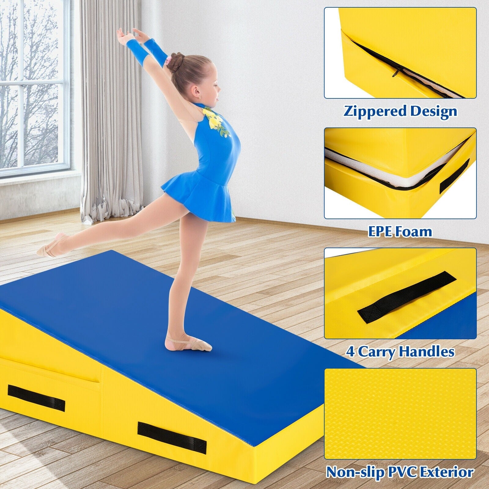 Incline Gymnastics Mat, w/Carrying Handles 37.5" X 23" X 14"