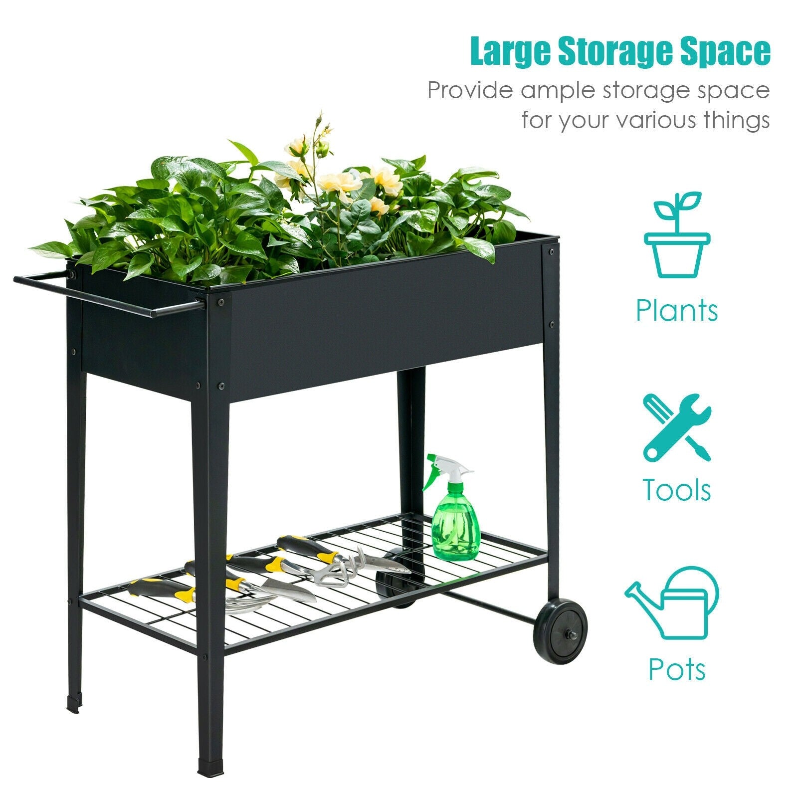 Outdoor Raised Garden Bed on Wheels with Legs