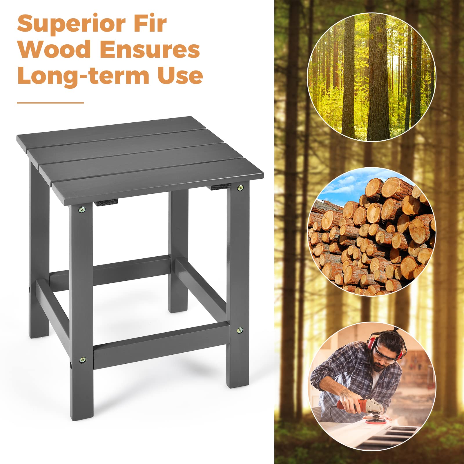 Outdoor Side Table, 15 Square Wood End Table with Slatted Design
