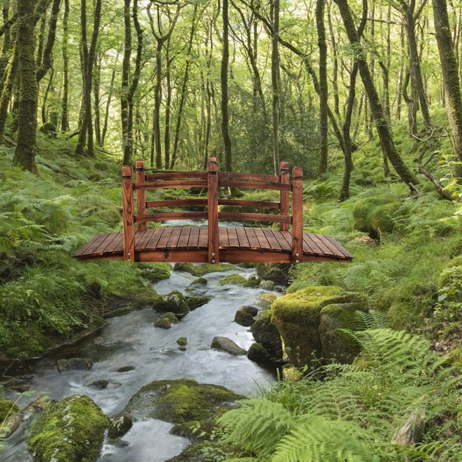 Giantex 5 Ft Wooden Garden Bridge, Stained Wood/Natural Wood  Garden Bridge