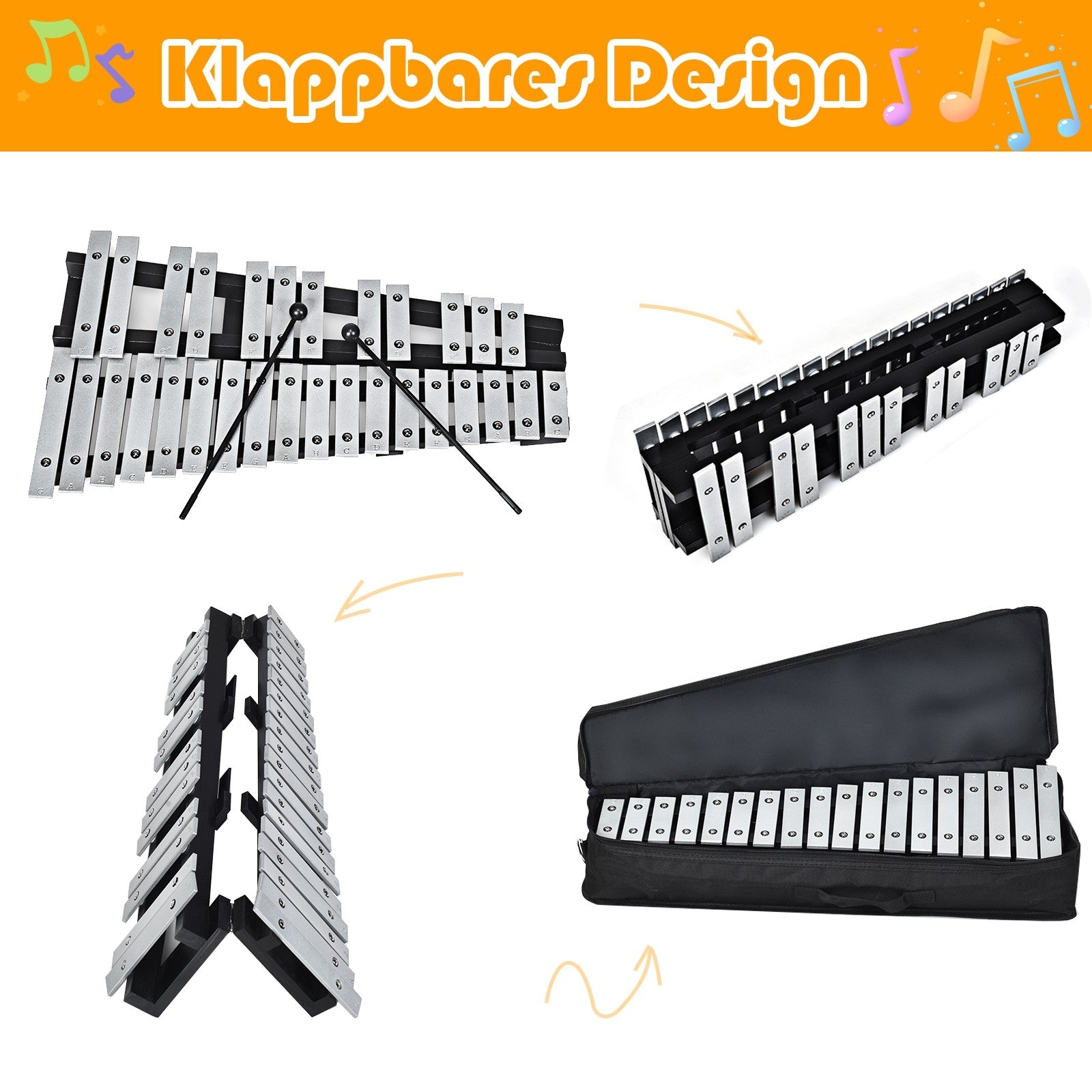 Foldable Glockenspiel Xylophone 30 Note Percussion Instrument for Adults and Kids