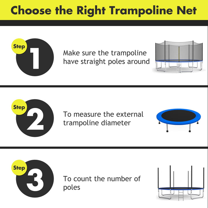 Giantex Trampoline Safety Net, 8 10 12 14 15 16Ft Weather-Resistant Replacement Enclosure Net for Round Frame