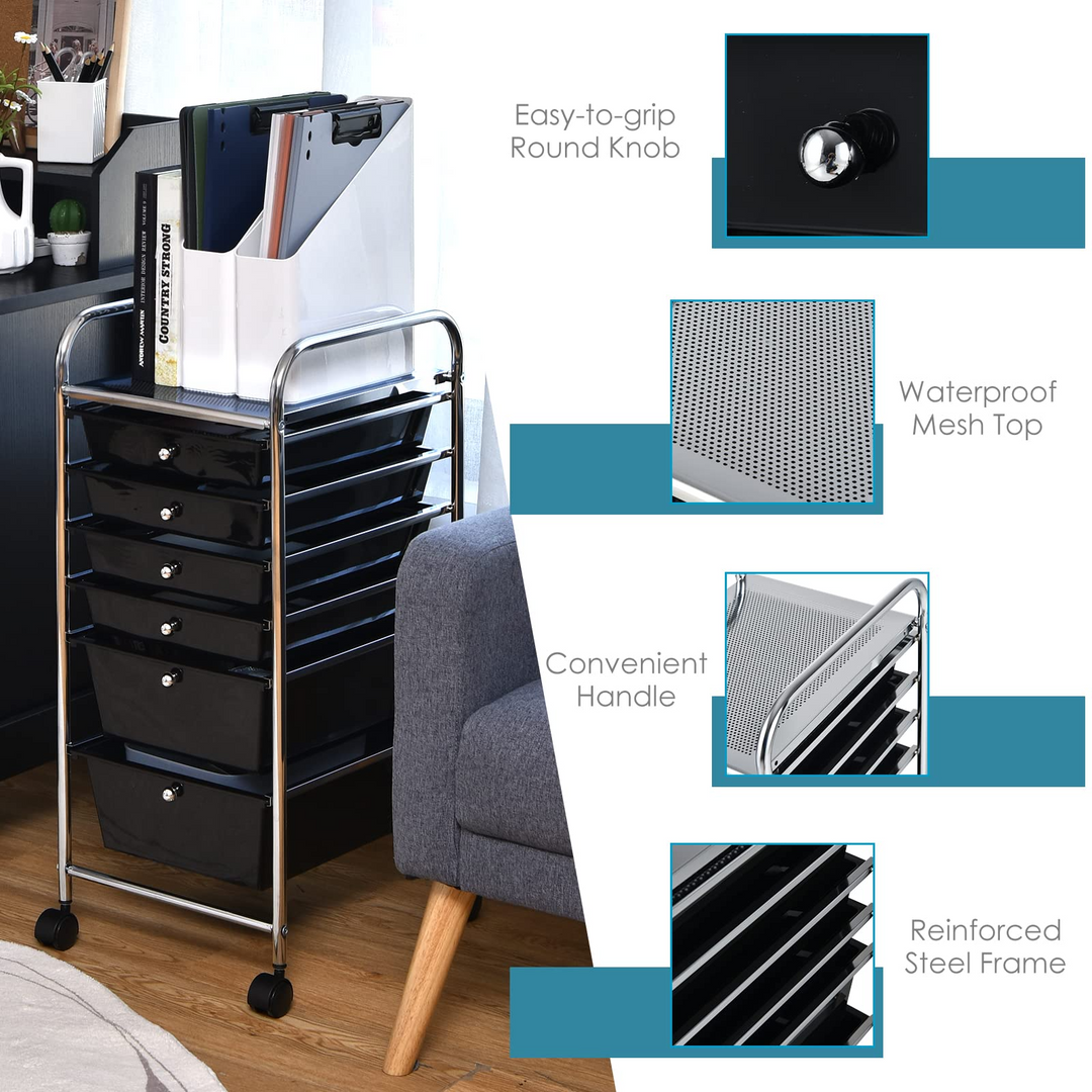  6 Storage Drawer Cart Rolling Organizer Cart, Black - Giantex
