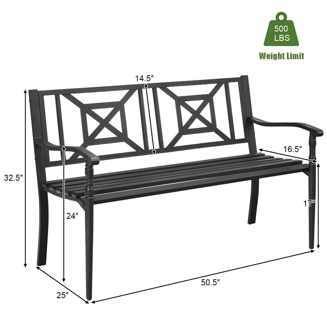 Giantex Elegant Loveseat w/Decorative Backrest & Ergonomic Armrest for Outdoor Garden, Backyard, Lawn, Porch, Path (Black)