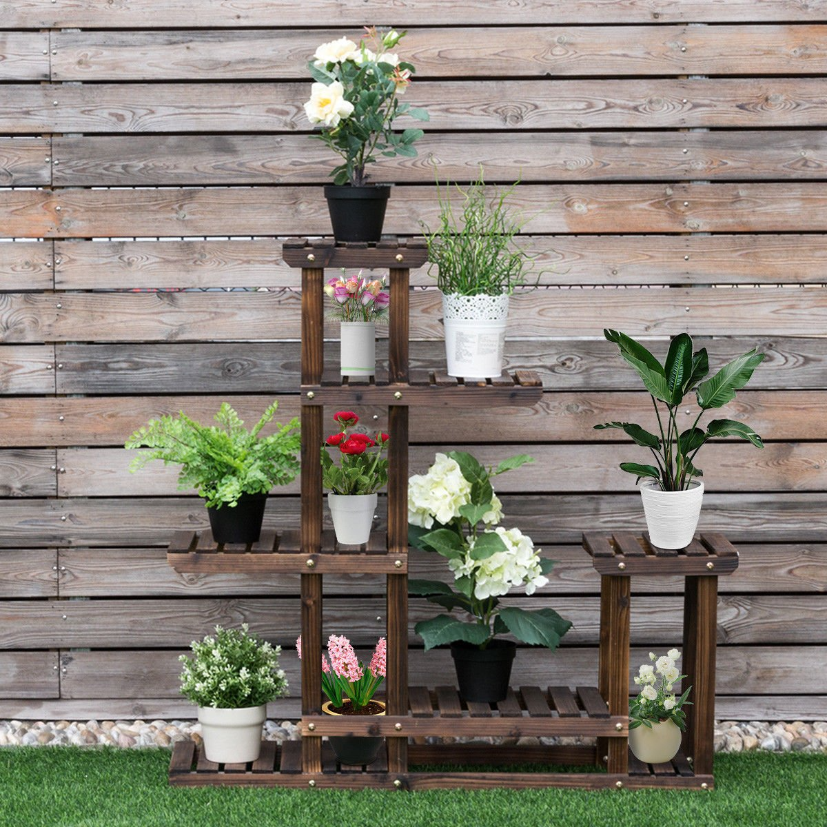 Giantex 6 Tiers Wooden Plant Stand, 10 Pots Flower Display Rack