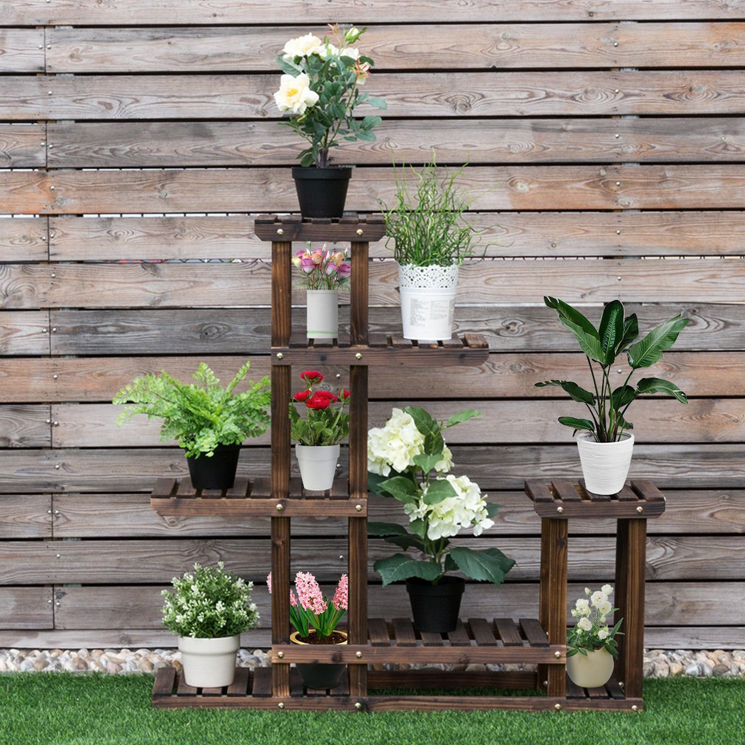 Giantex 6 Tiers Wooden Plant Stand, 10 Pots Flower Display Rack