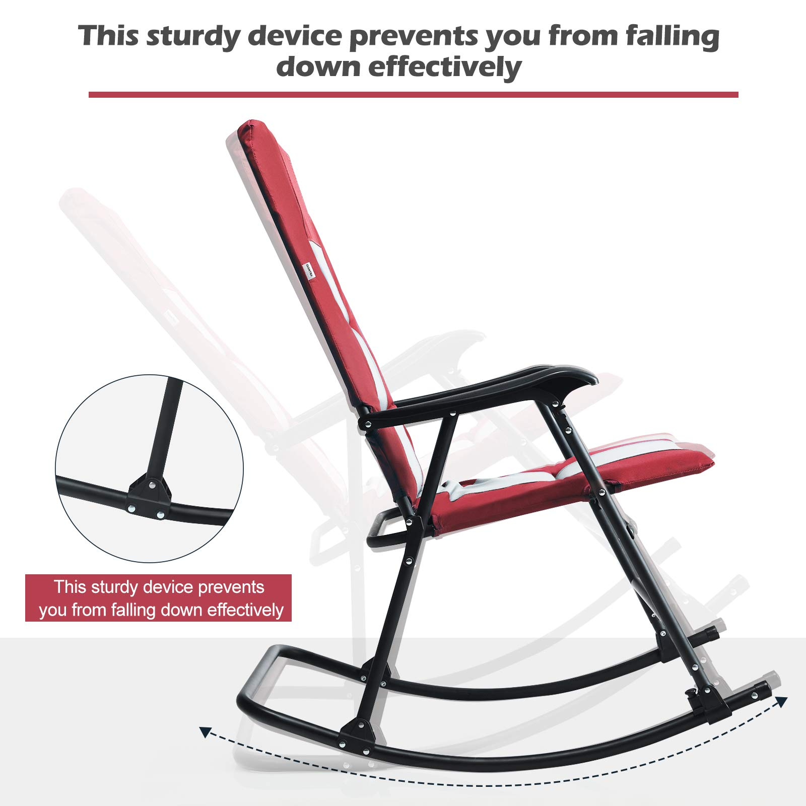 Giantex Camping Rocking Chair Fold-able Oversized with Padded Armrest and Seat
