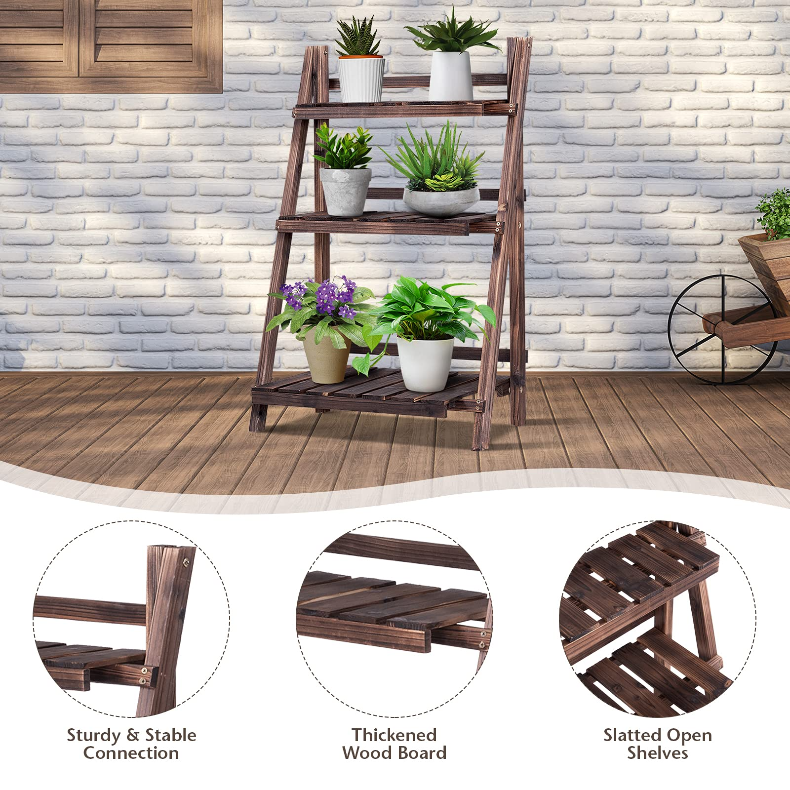 Giantex 3 Tier Folding Wooden Plant Stand