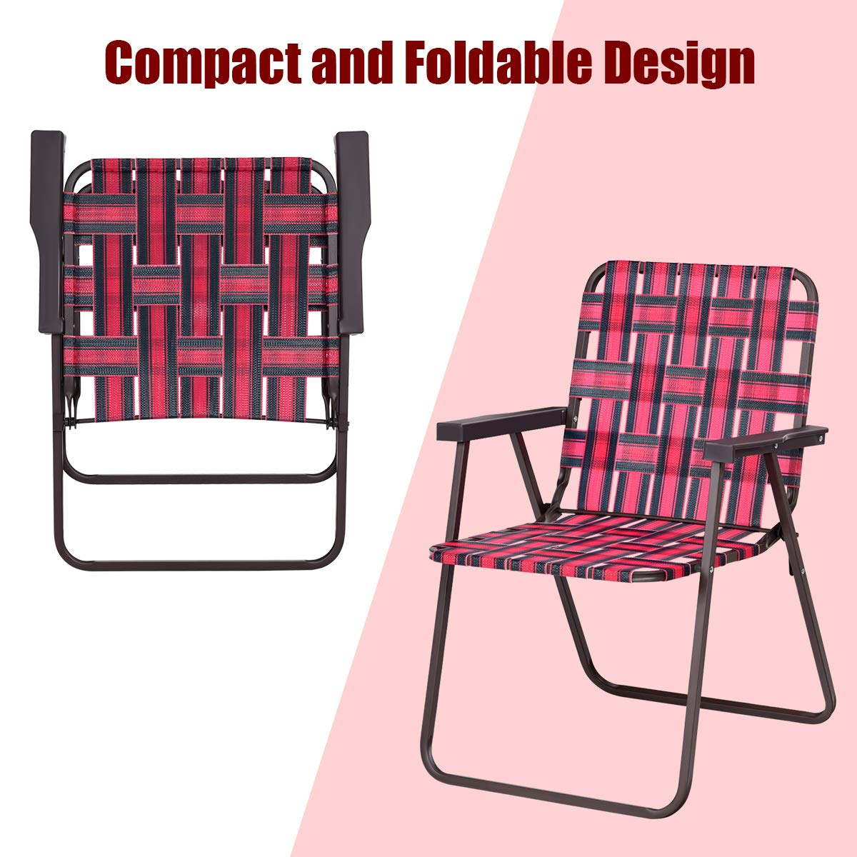 Giantex Folding Lawn Chairs Set of 6 Outdoor Portable Beach Chair W/Stable Steel Frame