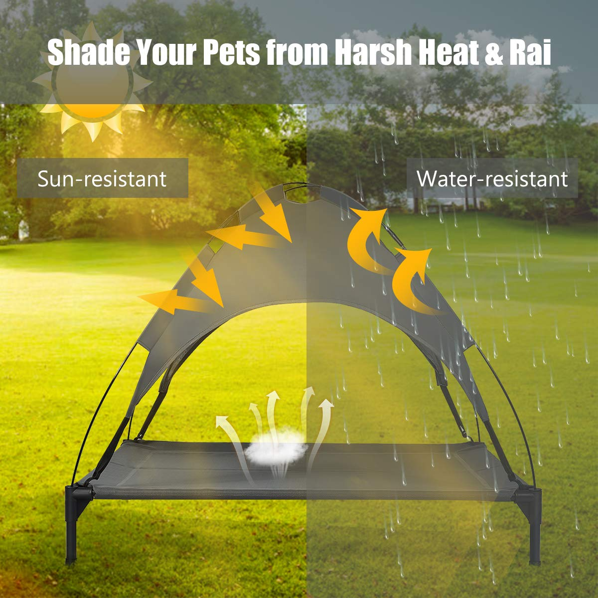 Giantex Elevated Dog Bed with Removable Canopy, Portable Raised Pet Cot Cooling Dog Bed for Camping Beach Lawn