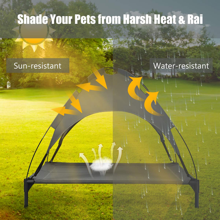 Giantex Elevated Dog Bed with Removable Canopy, Portable Raised Pet Cot Cooling Dog Bed for Camping Beach Lawn